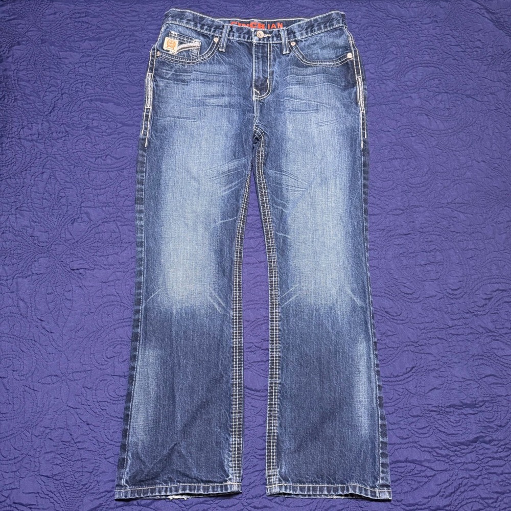 Cinch Ian Slim Fit Bootcut Jeans Mens 34x29 Dark Blue Denim Western Cowboy